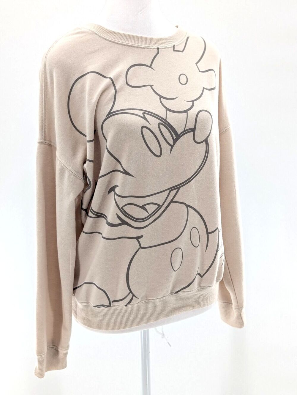 Disney Beige Mickey Mouse Super Soft Graphic Pullover Sweatshirt Size Small